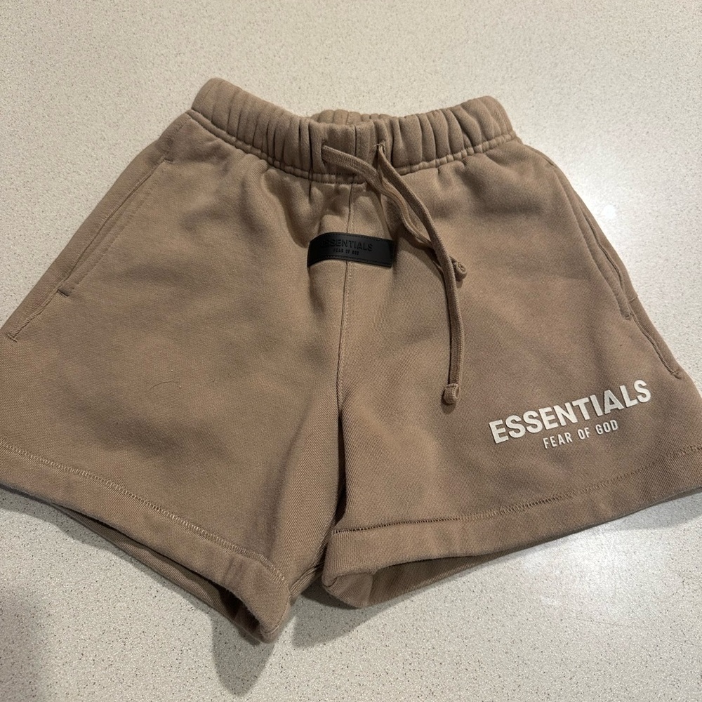 Essentials Kids Tan Logo Drawstring Shorts